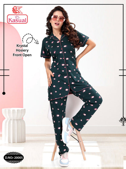 डिज़ाइन 20001-20006 कैज़ुअल होज़री कॉलर नाइट सूट थोक मूल्य