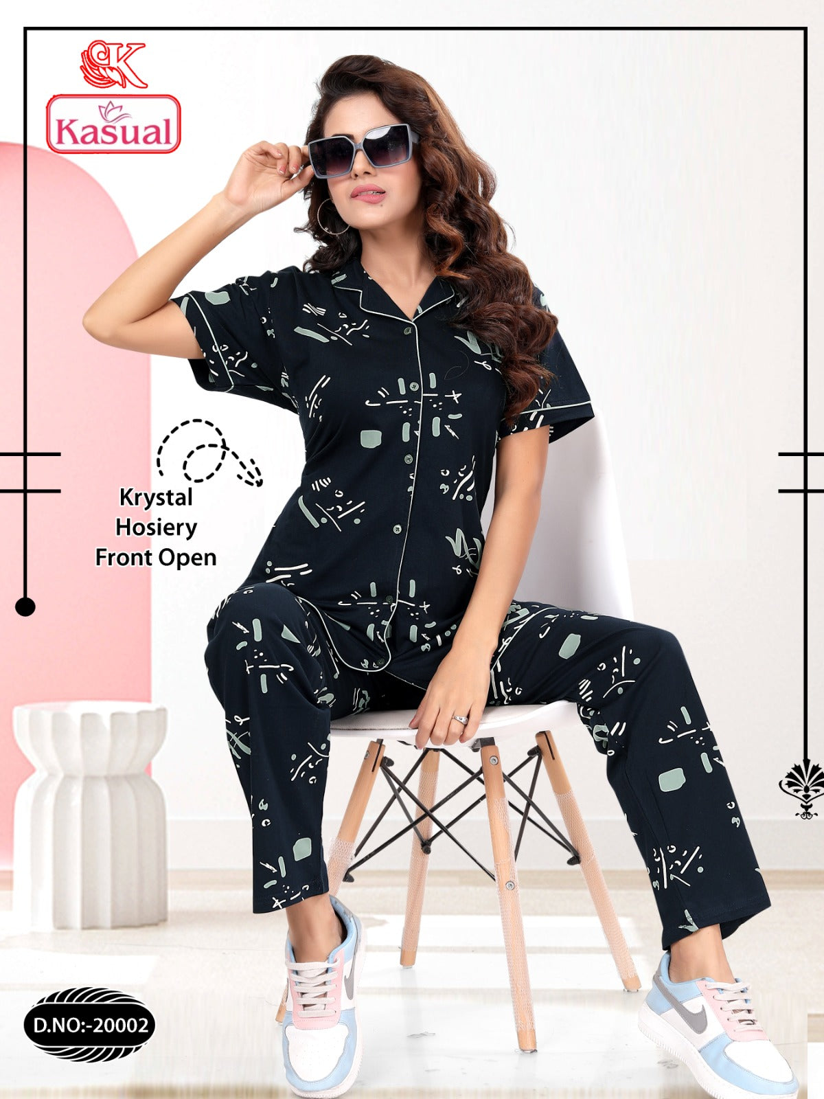 डिज़ाइन 20001-20006 कैज़ुअल होज़री कॉलर नाइट सूट थोक मूल्य