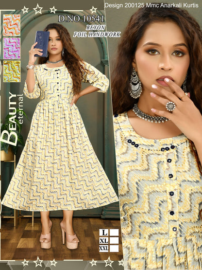 Design 200125 Mmc Reyon Anarkali Kurtis Supplier Gujarat