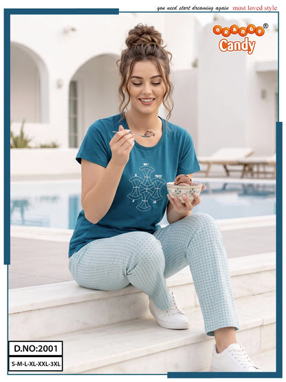 Design 2001 Orange Candy Pyjama Night Suits Exporter Ahmedabad
