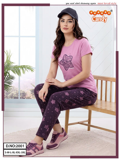 Design 2001 Orange Candy Pyjama Night Suits Exporter Ahmedabad