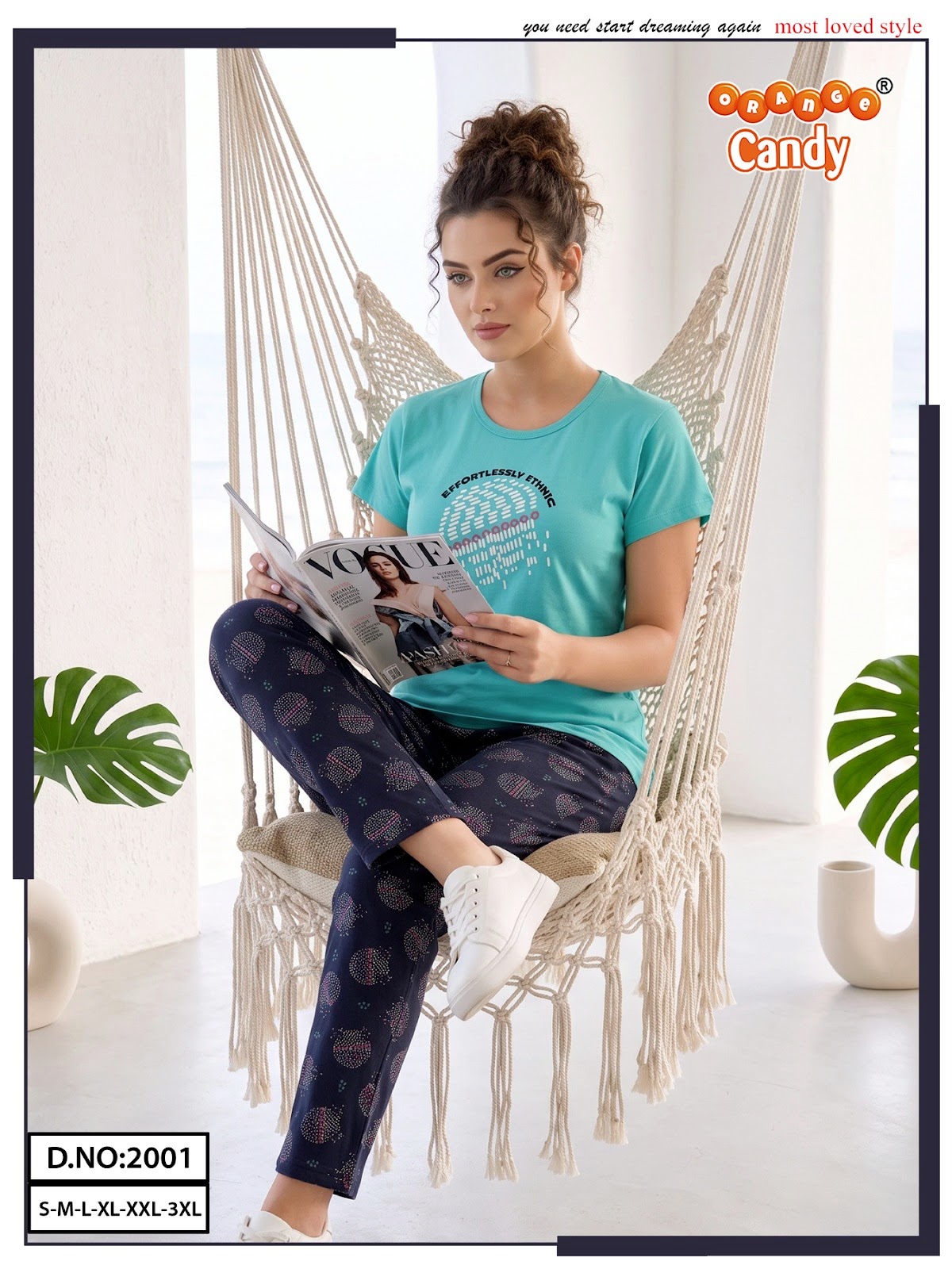 Design 2001 Orange Candy Pyjama Night Suits Exporter Ahmedabad