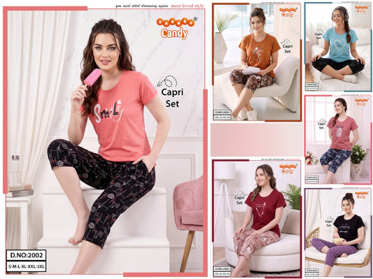 Design 2002 Orange Candy Capri Night Suits Manufacturer Ahmedabad