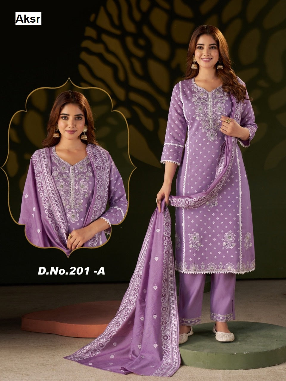 Design 201 Abcd Aksr Roman Silk Readymade Pant Style Suits Exporter