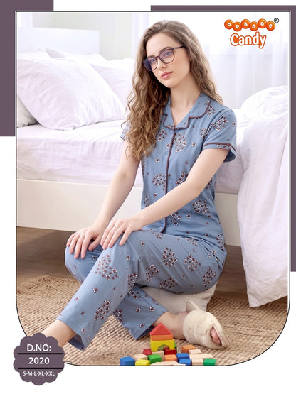 Design 2020 Vol 190 Orange Candy Cotton Collar Night Suits Wholesaler Gujarat
