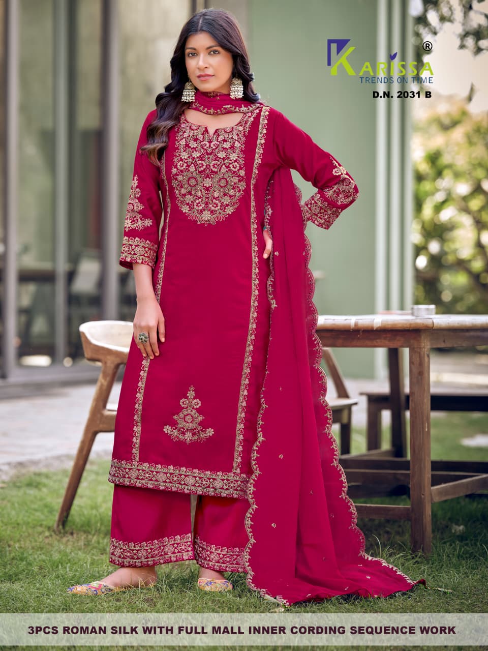 Design 2031-2032 Karissa Roman Silk Readymade Plazzo Style Suits Supplier Ahmedabad