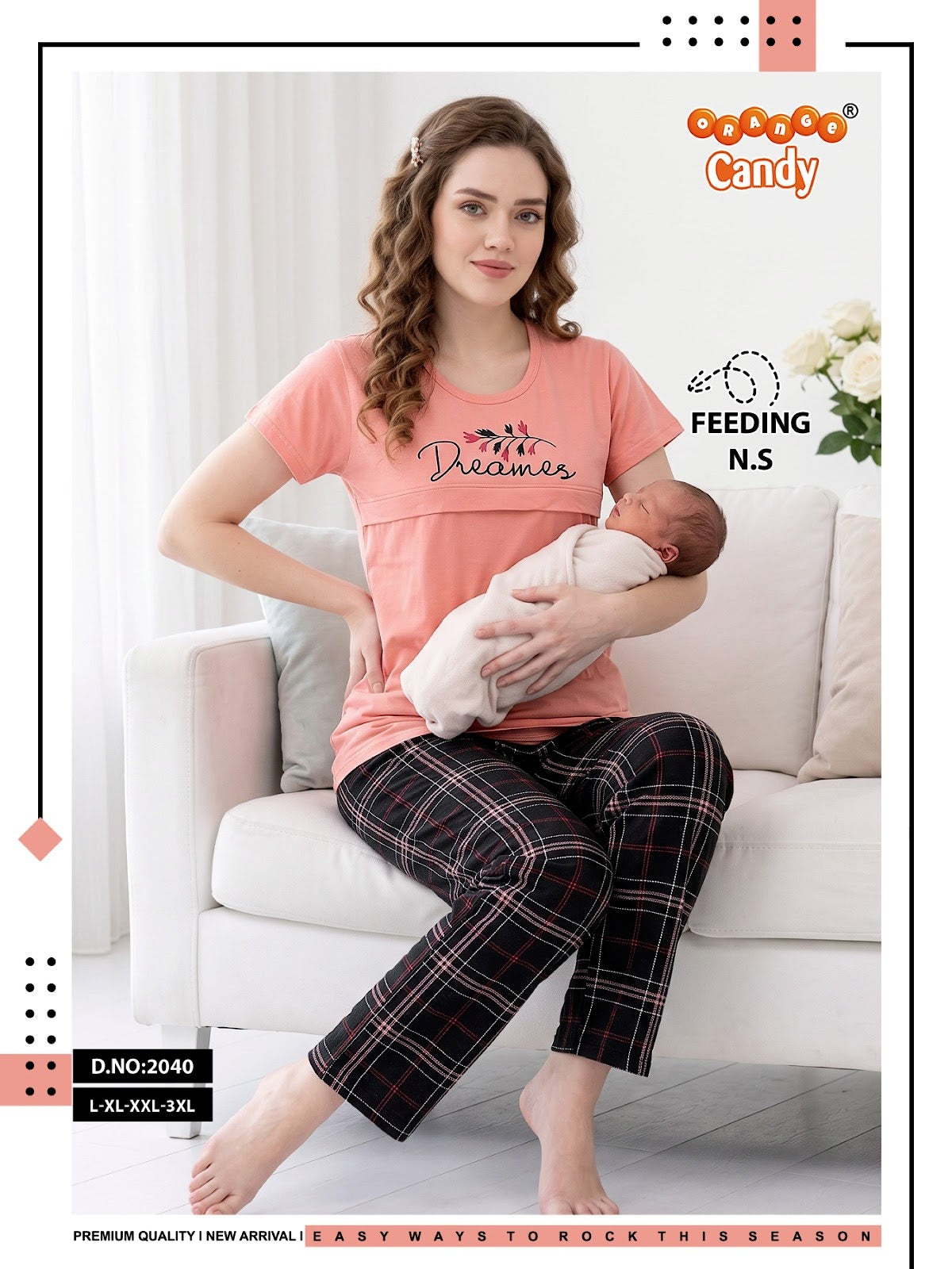 Design 2040 Orange Candy Feeding Night Suit Wholesaler Ahmedabad