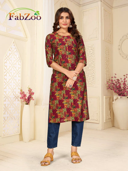 Design 210125 Fabzoo Modal Straight Cut Kurtis Wholesale Price