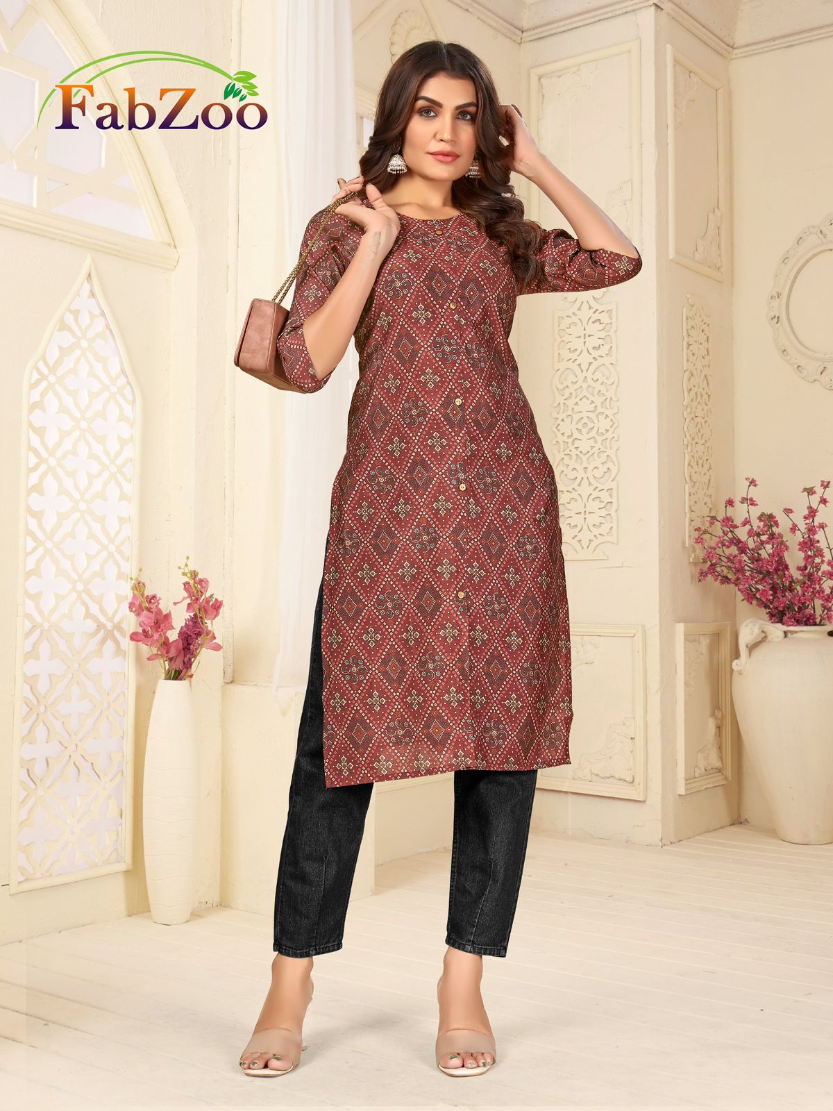 Design 210125 Fabzoo Modal Straight Cut Kurtis Wholesale Price