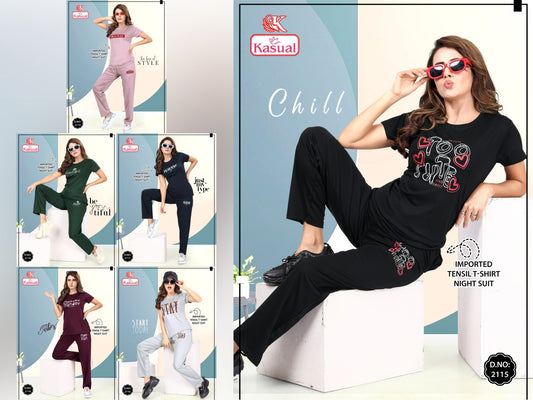 Design 2113-2118 Kasual Tencil Pyjama Night Suits Manufacturer Ahmedabad