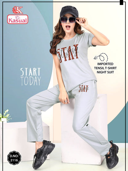 Design 2113-2118 Kasual Tencil Pyjama Night Suits Manufacturer Ahmedabad