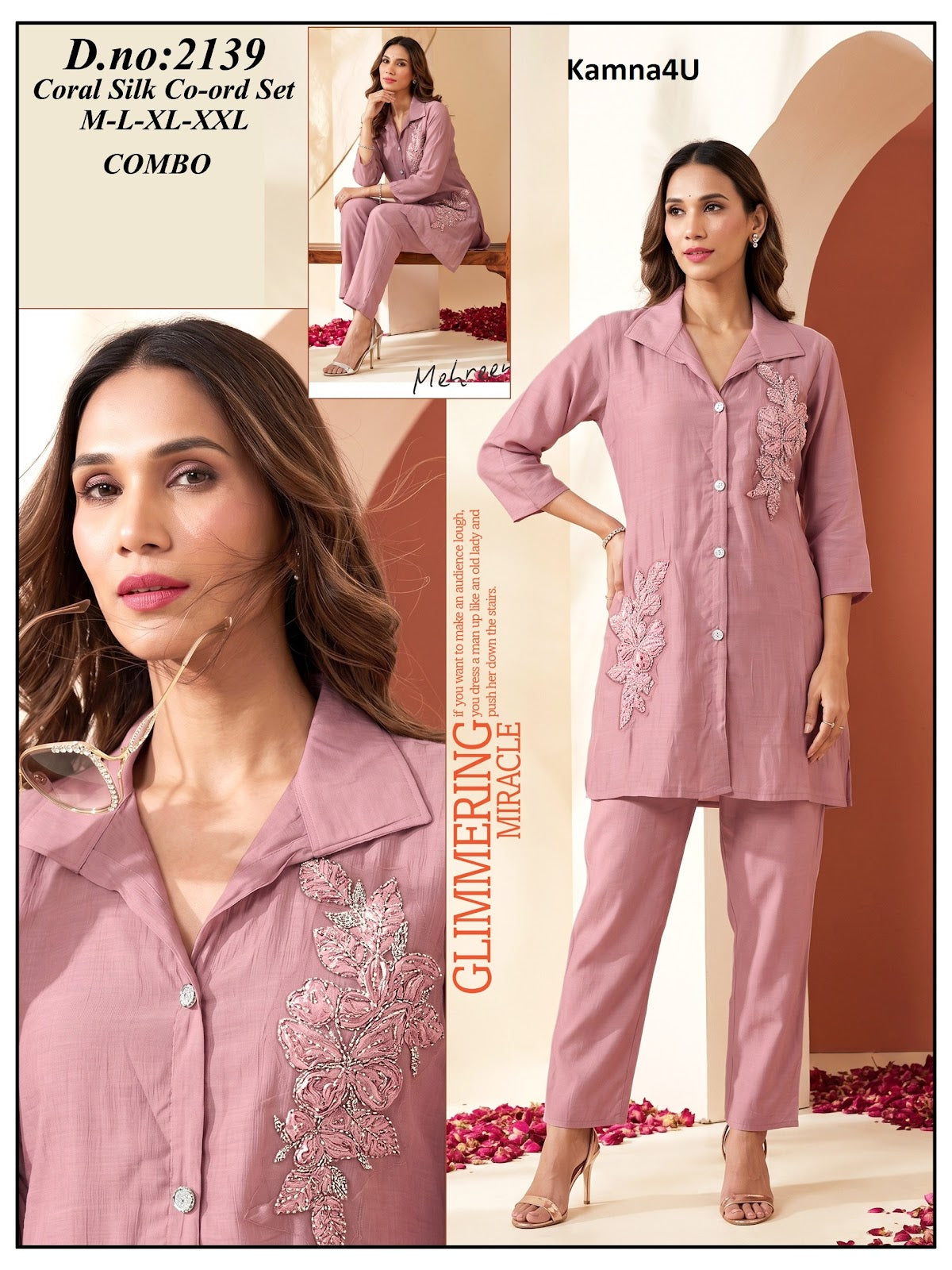 Design 2139 Kamna4U Coral Silk Co Ord Set Supplier Gujarat