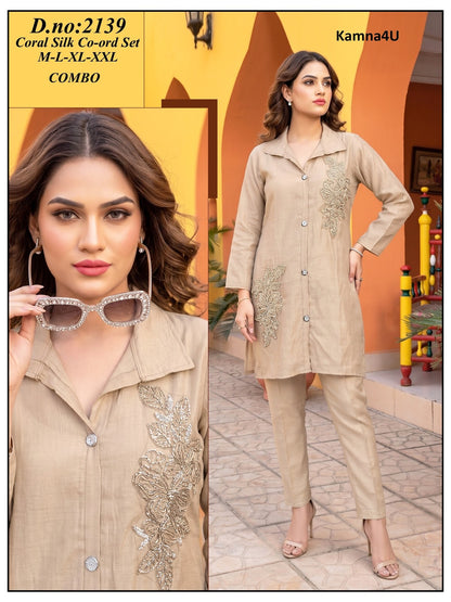 Design 2139 Kamna4U Coral Silk Co Ord Set Supplier Gujarat