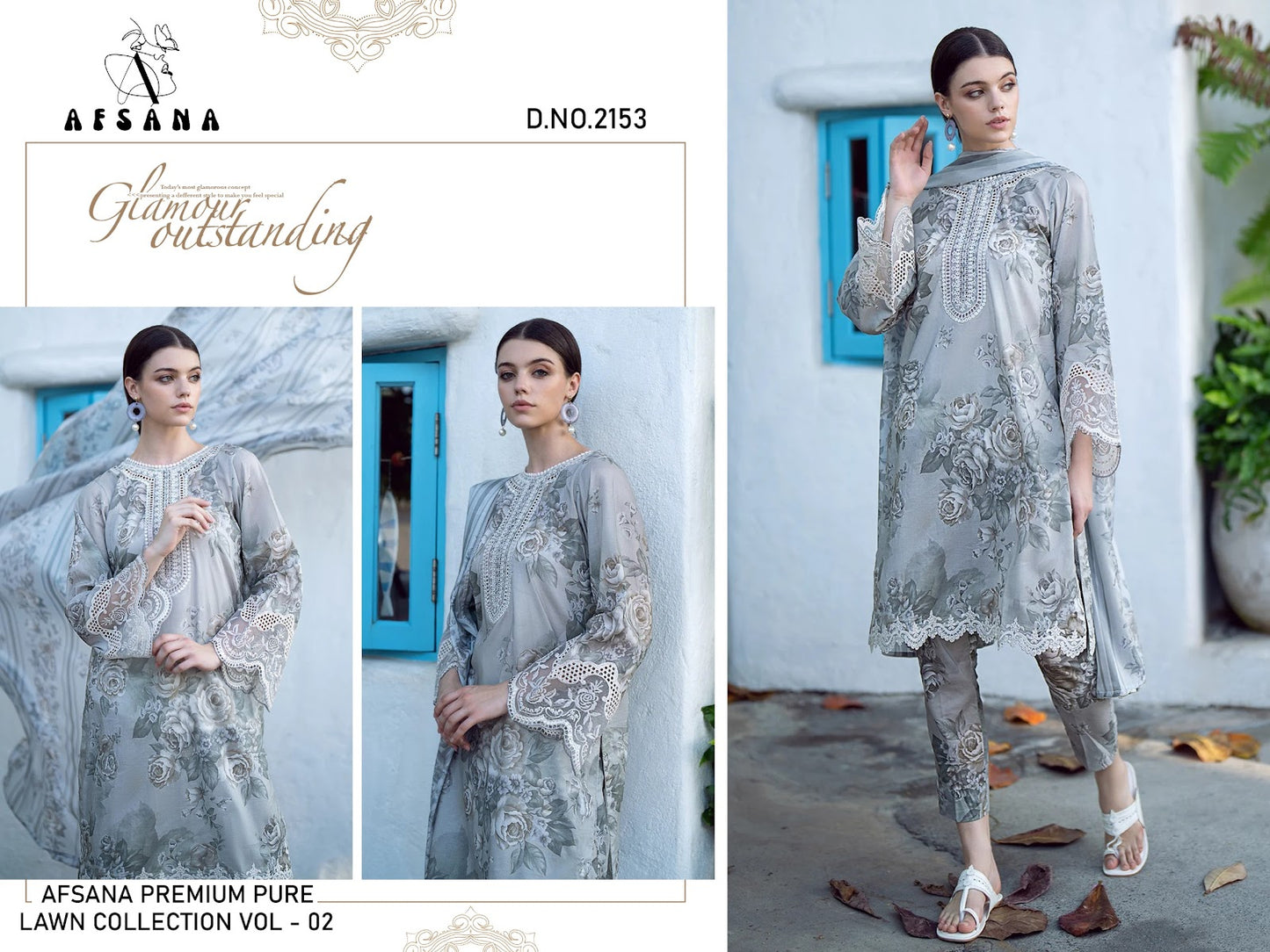 Design 2152-2153 Lawn Afsana Karachi Readymade Suits Manufacturer India