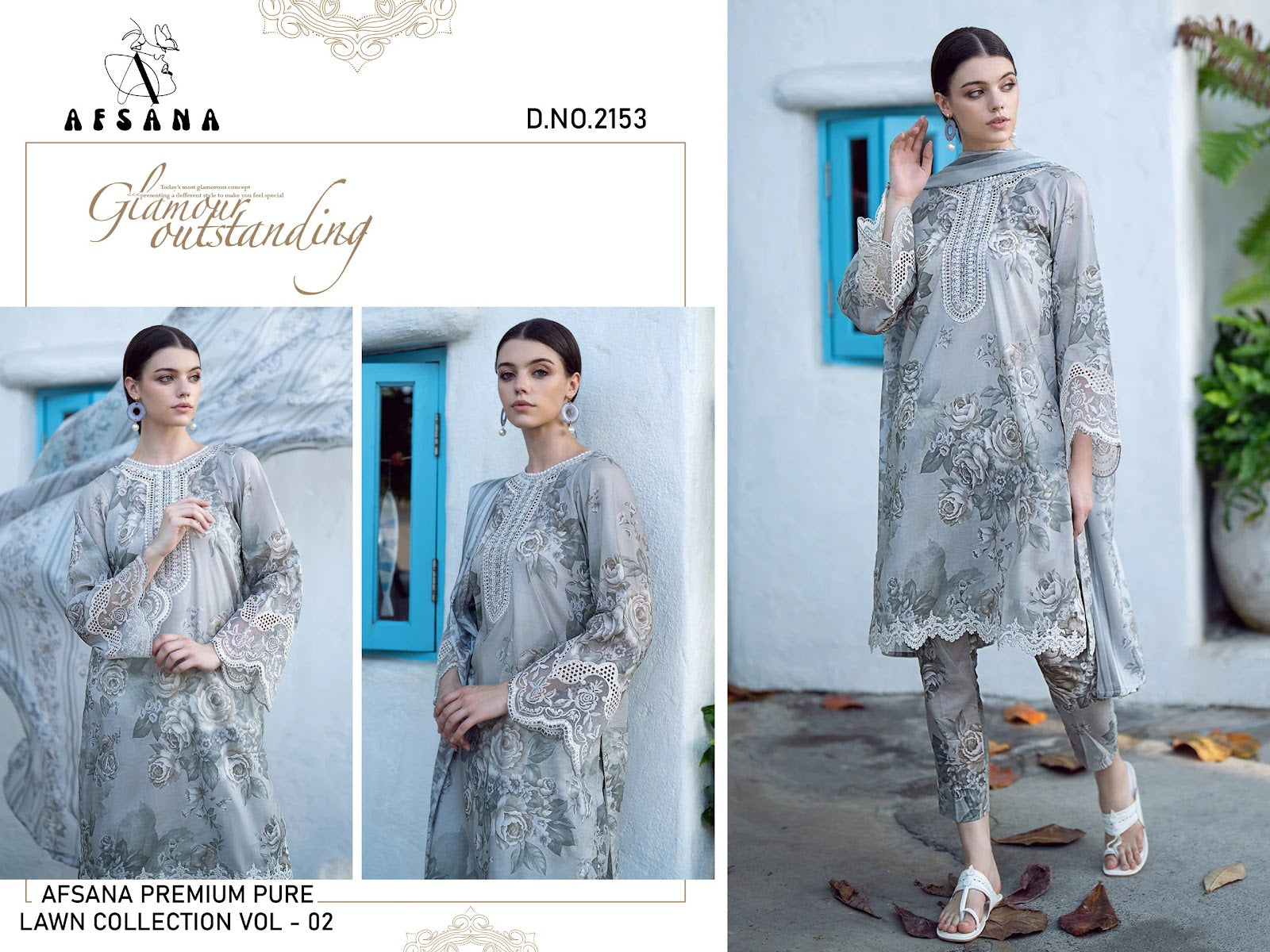 Design 2152-2153 Lawn Afsana Karachi Readymade Suits Manufacturer India