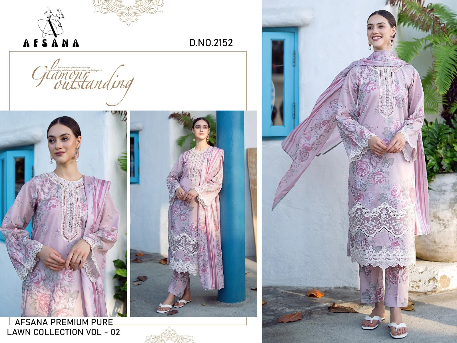 Design 2152-2153 Lawn Afsana Karachi Readymade Suits Manufacturer India