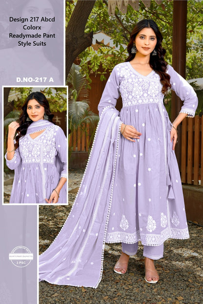 Design 217 Abcd Colorx Mull Cotton Readymade Pant Style Suits Wholesale Price