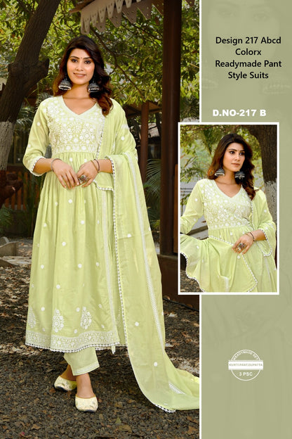 Design 217 Abcd Colorx Mull Cotton Readymade Pant Style Suits Wholesale Price