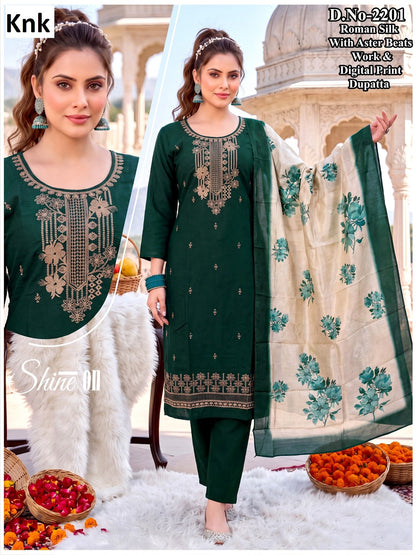 Design 2201-2199-2200 Knk Roman Silk Readymade Pant Style Suits Manufacturer