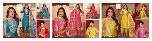 Design 2201-2203 Ramdev Creation Vertican Readymade Pant Style Suits Manufacturer