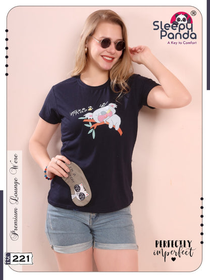 Design 221 Sleepy Panda Women Tshirt Wholesaler Ahmedabad