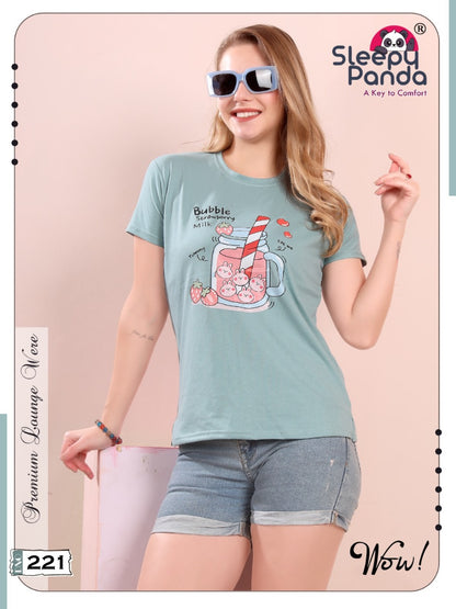 Design 221 Sleepy Panda Women Tshirt Wholesaler Ahmedabad