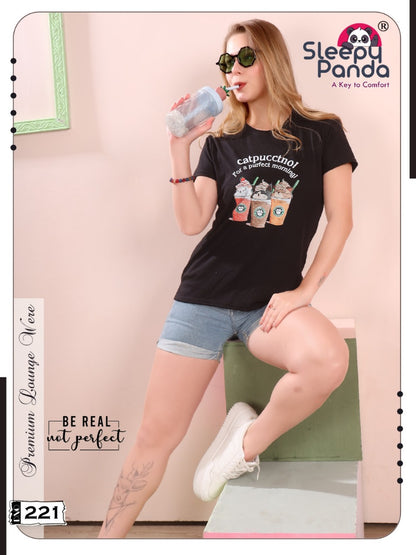 Design 221 Sleepy Panda Women Tshirt Wholesaler Ahmedabad