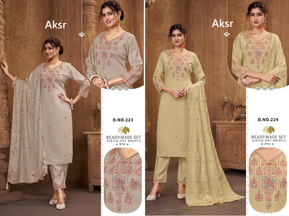 Design 223-224 Aksr Roman Silk Readymade Pant Style Suits Supplier India