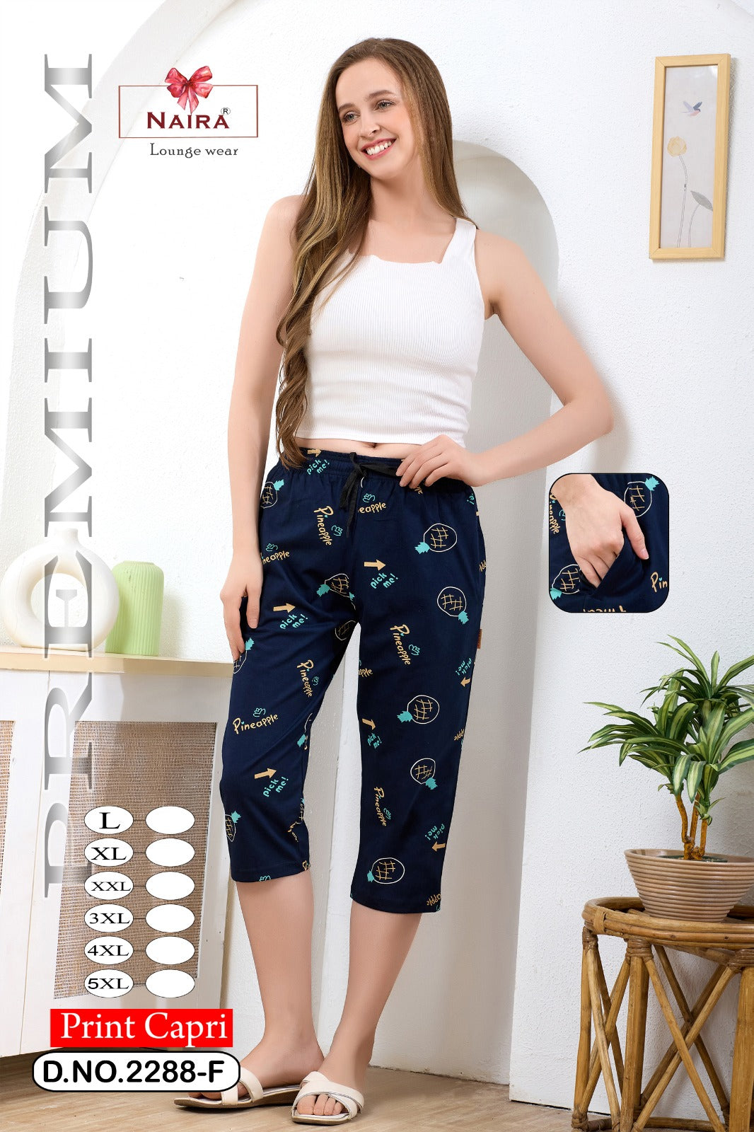 Design 2288 Naira Kavyansika Hosiery Cotton Womens Capri Wholesale