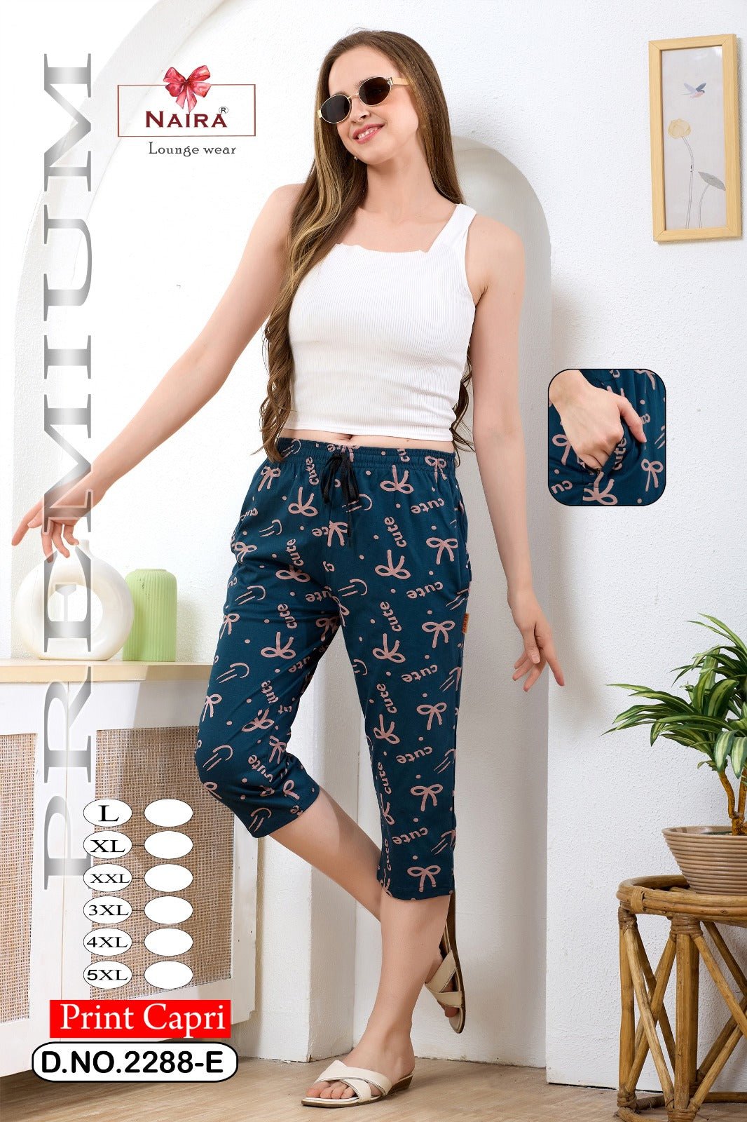 Design 2288 Naira Kavyansika Hosiery Cotton Womens Capri Wholesale