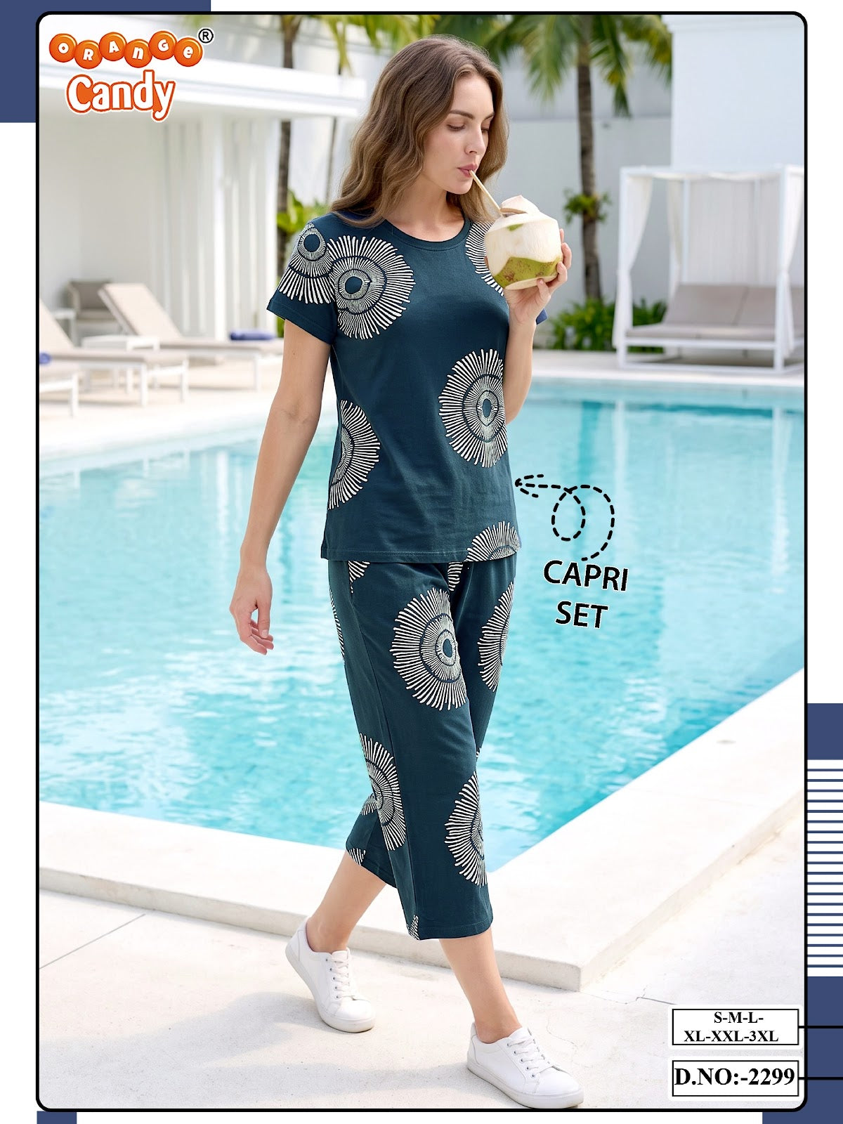 Design 2299 Orange Candy Cotton Capri Night Suits Supplier India
