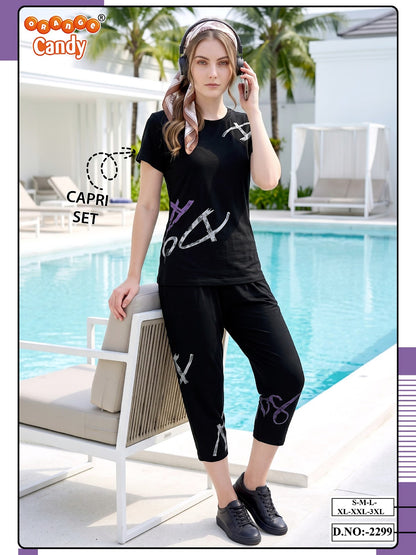 Design 2299 Orange Candy Cotton Capri Night Suits Supplier India