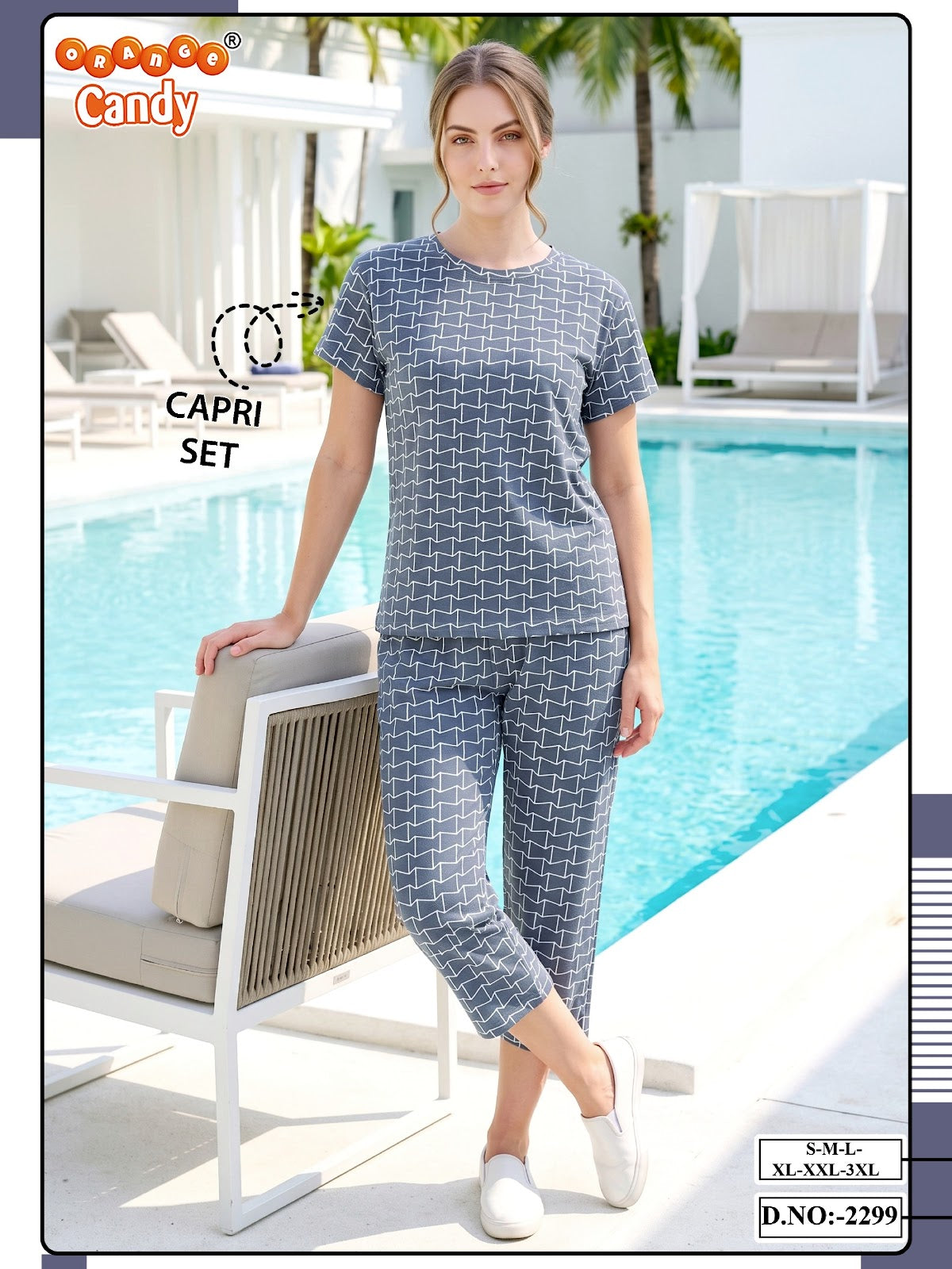 Design 2299 Orange Candy Cotton Capri Night Suits Supplier India