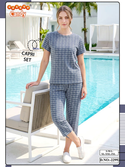 Design 2299 Orange Candy Cotton Capri Night Suits Supplier India