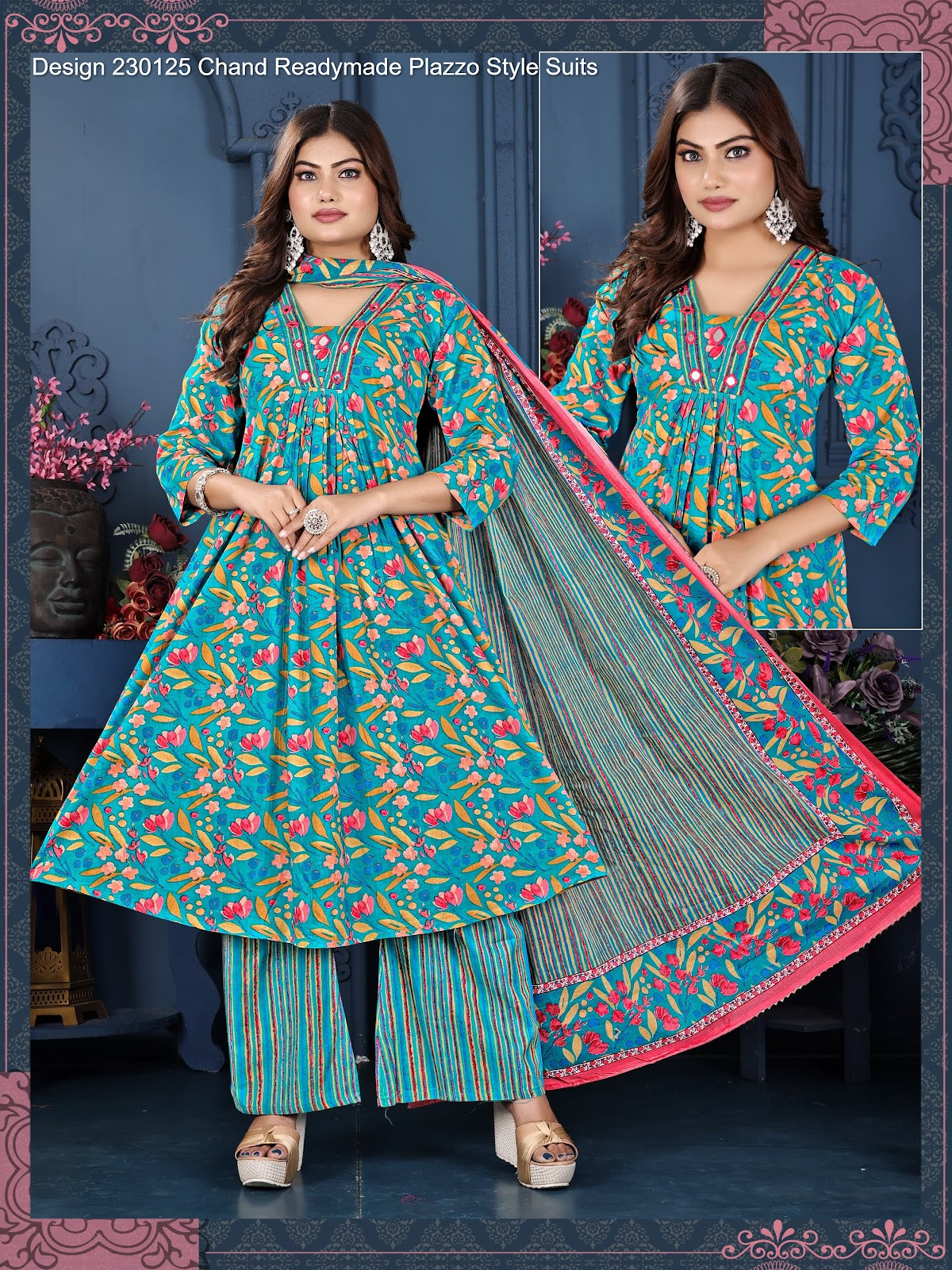 Design 230125 Chand Cotton Readymade Plazzo Style Suits Manufacturer Gujarat