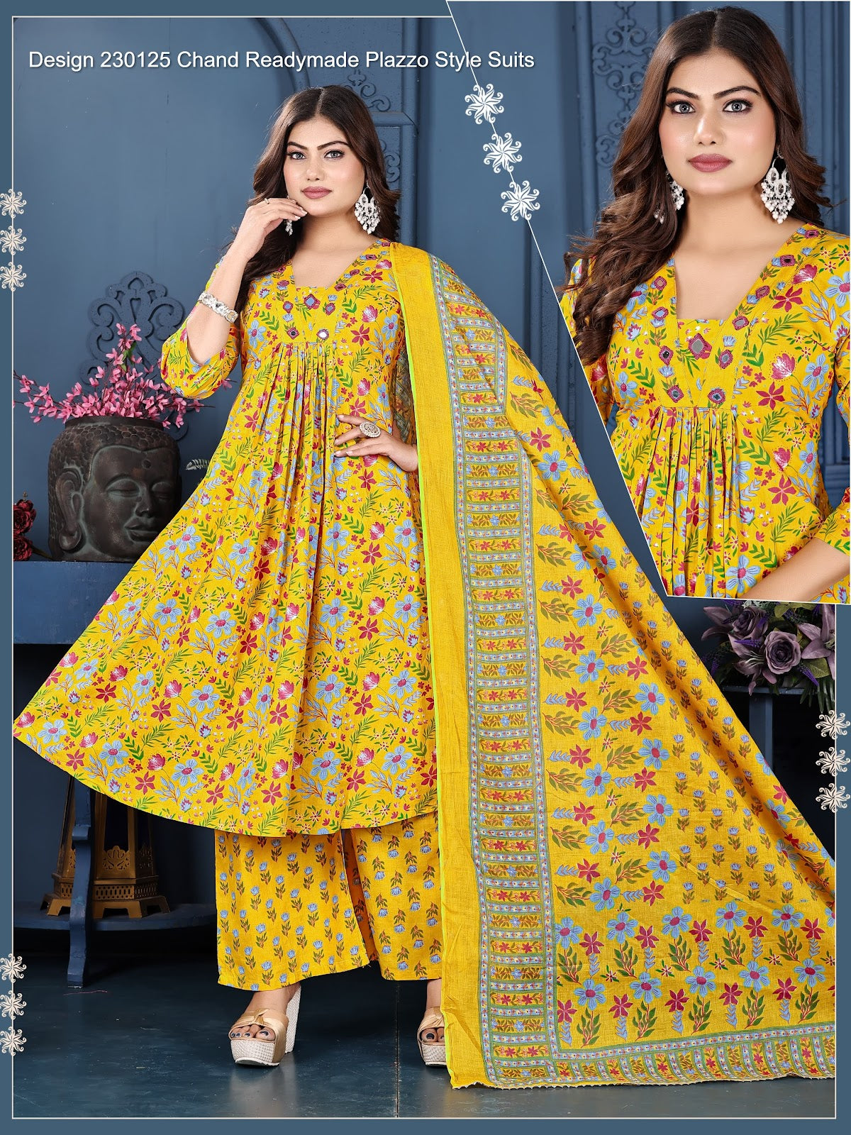 Design 230125 Chand Cotton Readymade Plazzo Style Suits Manufacturer Gujarat