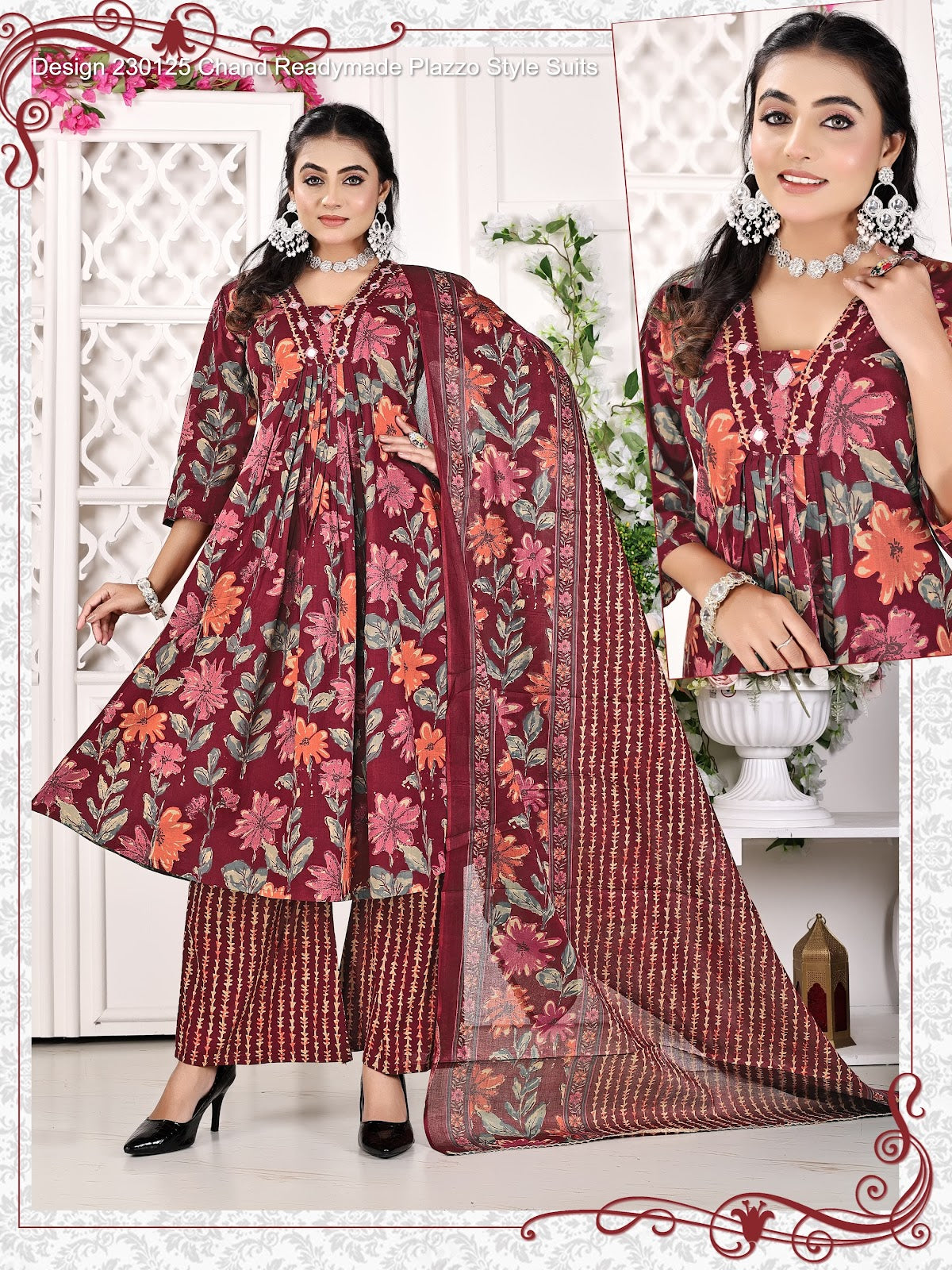 Design 230125 Chand Cotton Readymade Plazzo Style Suits Manufacturer Gujarat