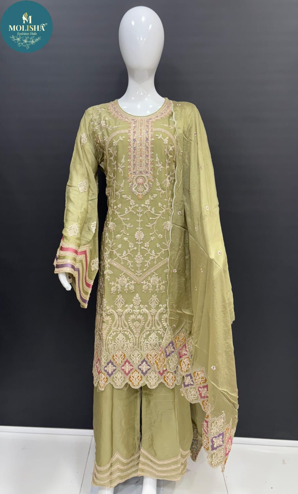 Design 231224 Molisha Fashion Hub Chinon Pakistani Readymade Suits Manufacturer