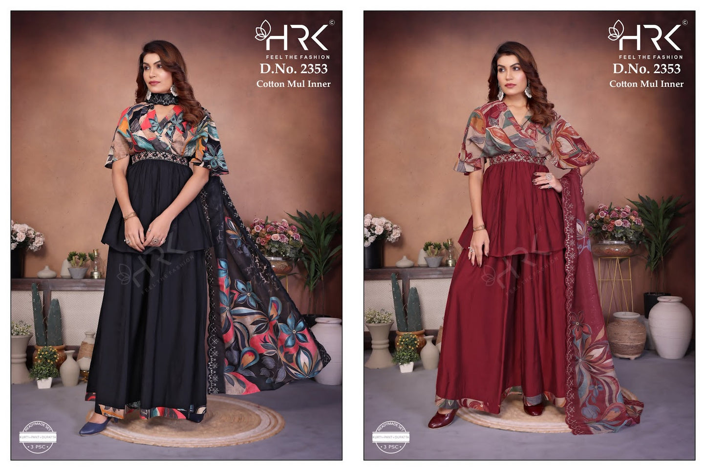 Design 2353 Hrk Roman Silk Readymade Plazzo Style Suits Exporter