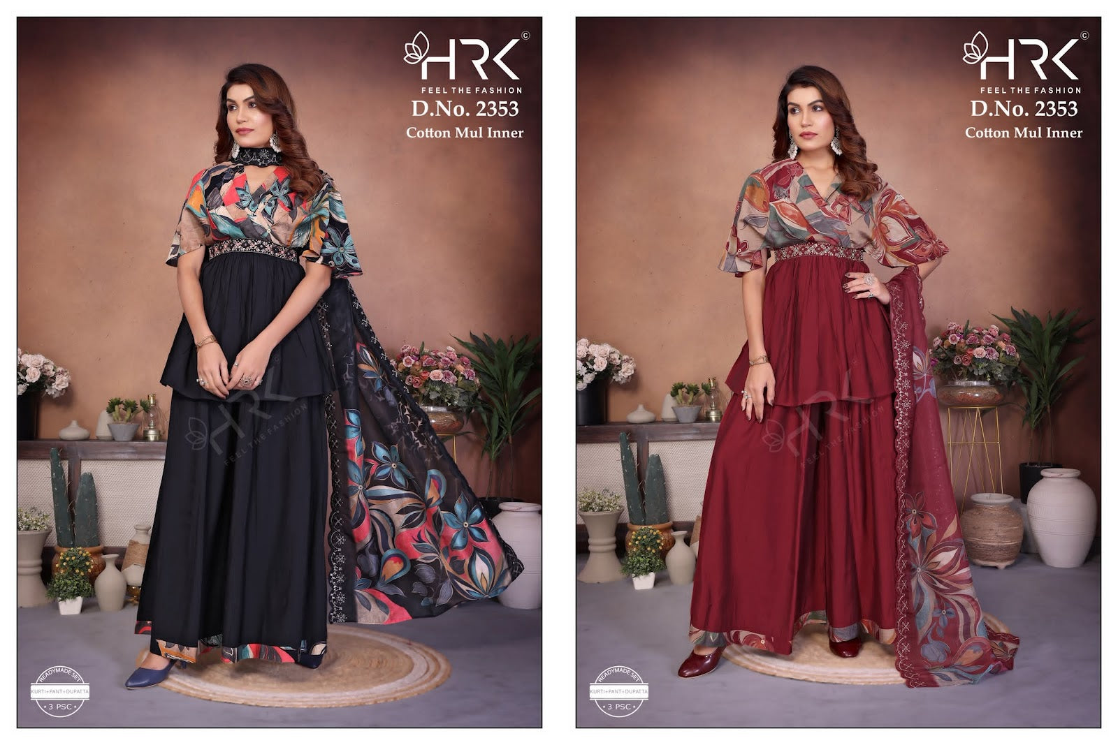 Design 2353 Hrk Roman Silk Readymade Plazzo Style Suits Exporter