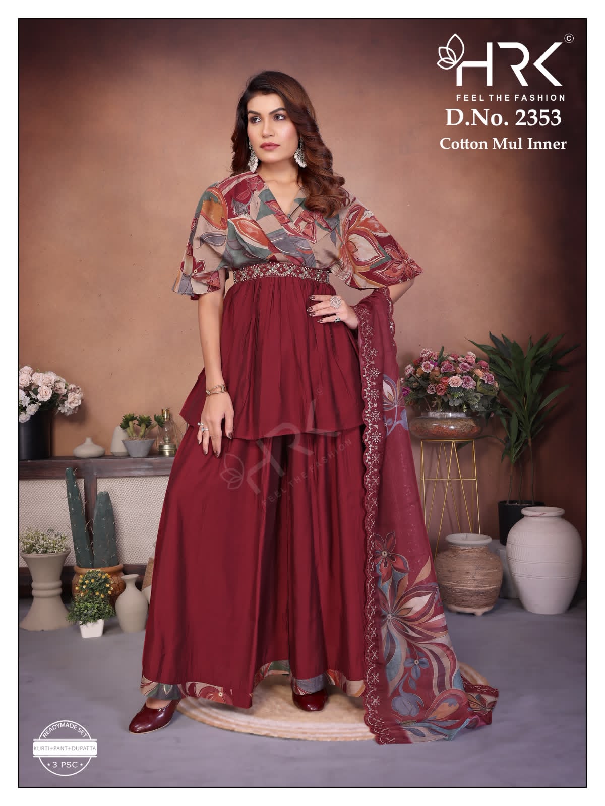 Design 2353 Hrk Roman Silk Readymade Plazzo Style Suits Exporter