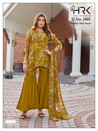 Design 2402 Hrk Mul Chanderi Readymade Suits Wholesaler India
