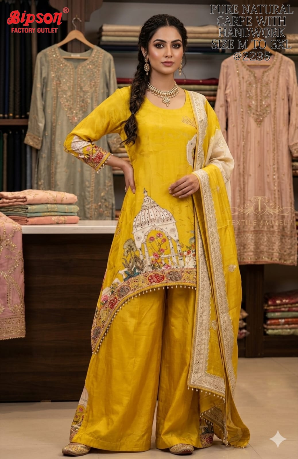 Design 240626 Bipson Prints Natural Crape Readymade Suits Wholesaler Ahmedabad