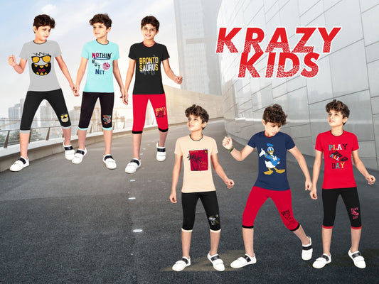 Design 2406 Krazy Kids Cotton Boys Capri Night Suit Manufacturer Ahmedabad