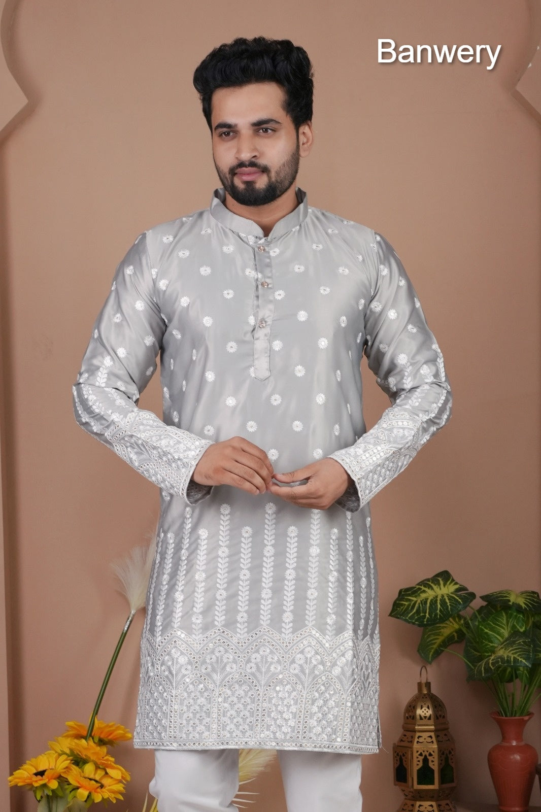 Design 240925 Banwery Gadwal Silk Mens Kurta Pajama Manufacturer Gujarat