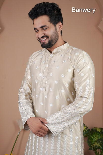 Design 240925 Banwery Gadwal Silk Mens Kurta Pajama Manufacturer Gujarat
