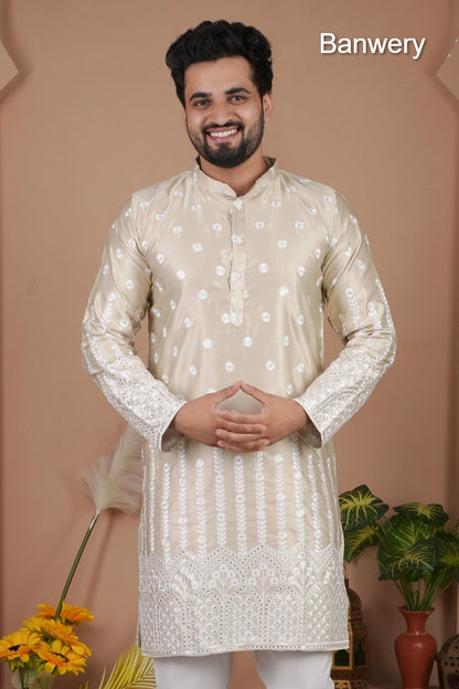 Design 240925 Banwery Gadwal Silk Mens Kurta Pajama Manufacturer Gujarat