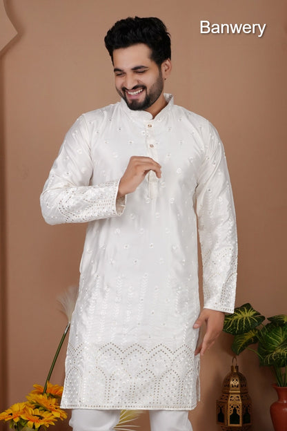 Design 240925 Banwery Gadwal Silk Mens Kurta Pajama Manufacturer Gujarat
