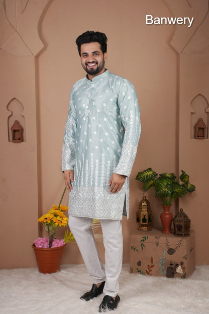Design 240925 Banwery Gadwal Silk Mens Kurta Pajama Manufacturer Gujarat