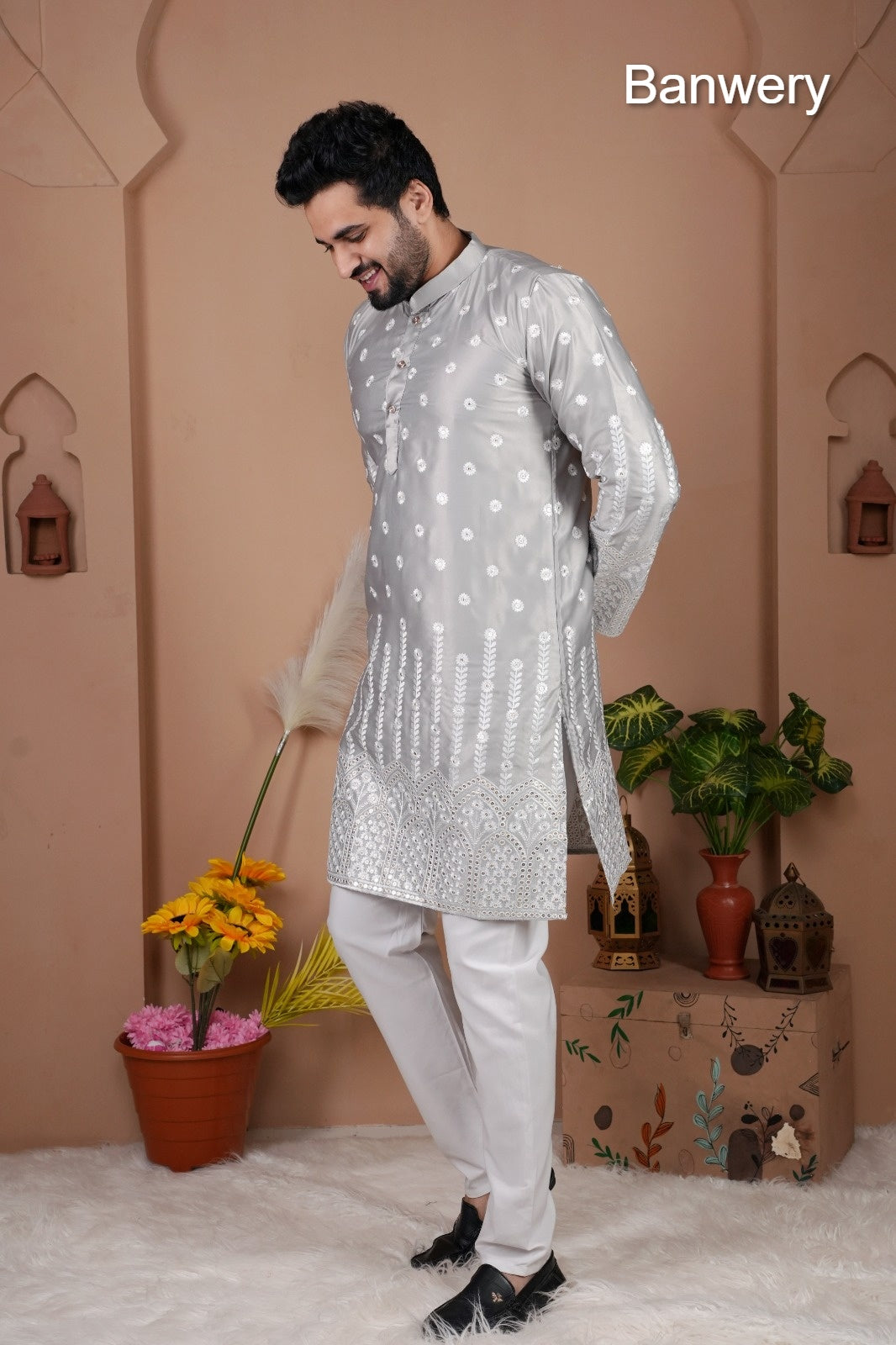 Design 240925 Banwery Gadwal Silk Mens Kurta Pajama Manufacturer Gujarat